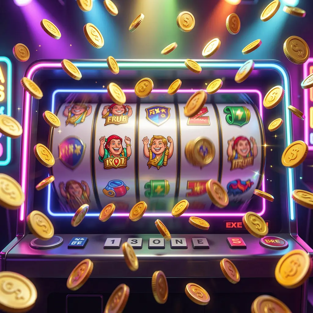 JL707 free spins casino image featuring slot machine reels spinning with golden coins flying everywhere and colorful neon lights creating an exciting jackpot atmosphere in a premium 3D illustration