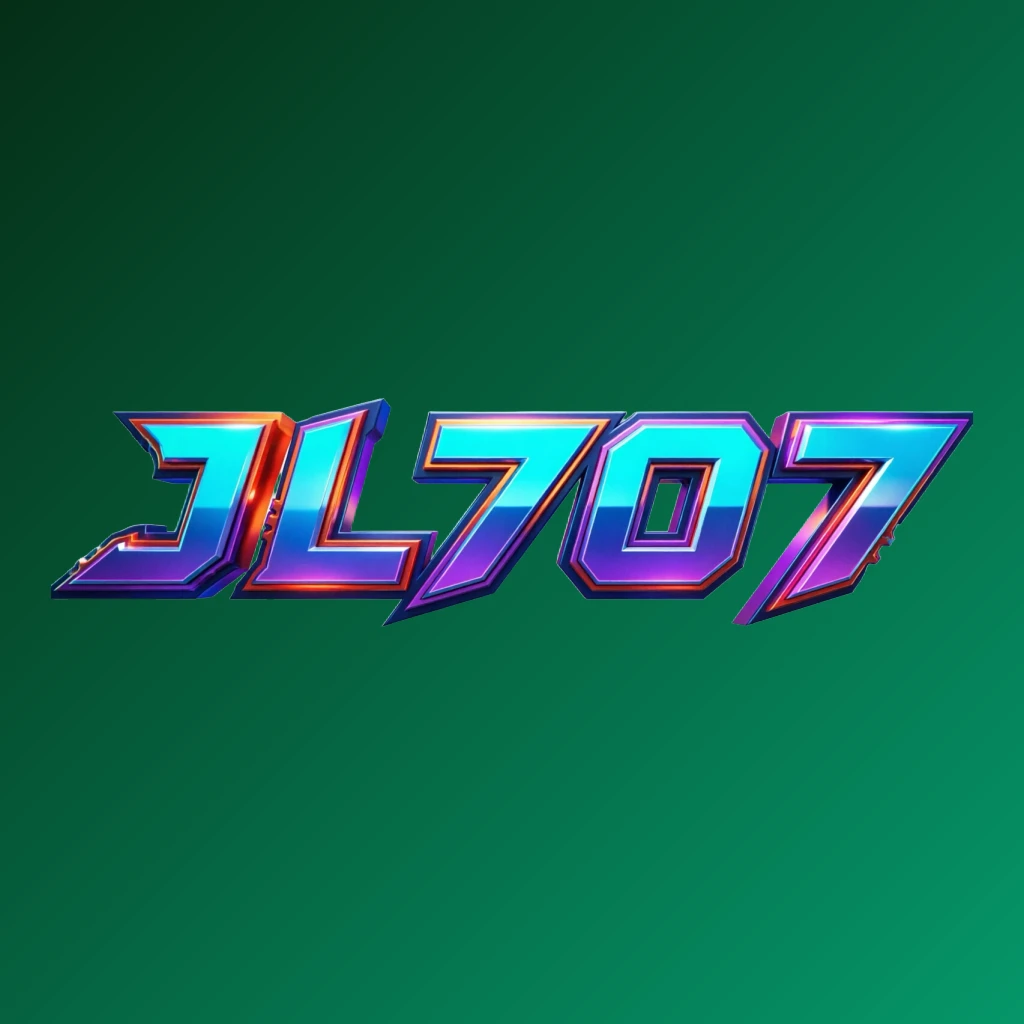 JL707 bold gaming logo with strong 3D lettering in energetic colors, modern esports-inspired design on a transparent background, wide horizontal rectangular wordmark perfect for website headers